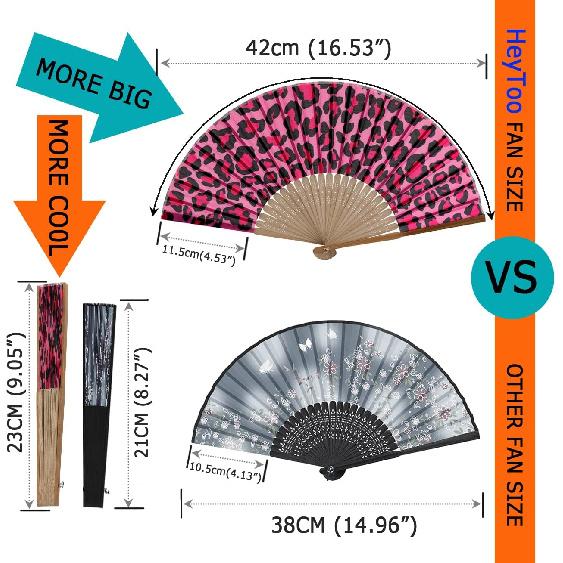 HeyToo Women Held Hand Folding Fan - Bamboo Printed Pattern Foldable Fan - Ideal for Decoration, Wedding, Themed Anniversary Party, Church, EDM,