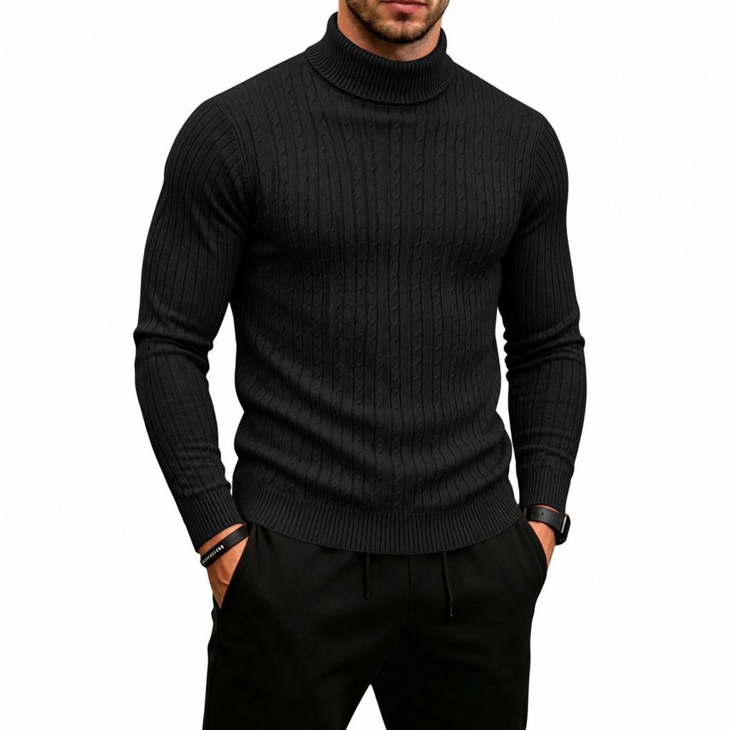 Men's Cable Knit Turtleneck Sweater Long Sleeve Warm Pullover for Fall Winter