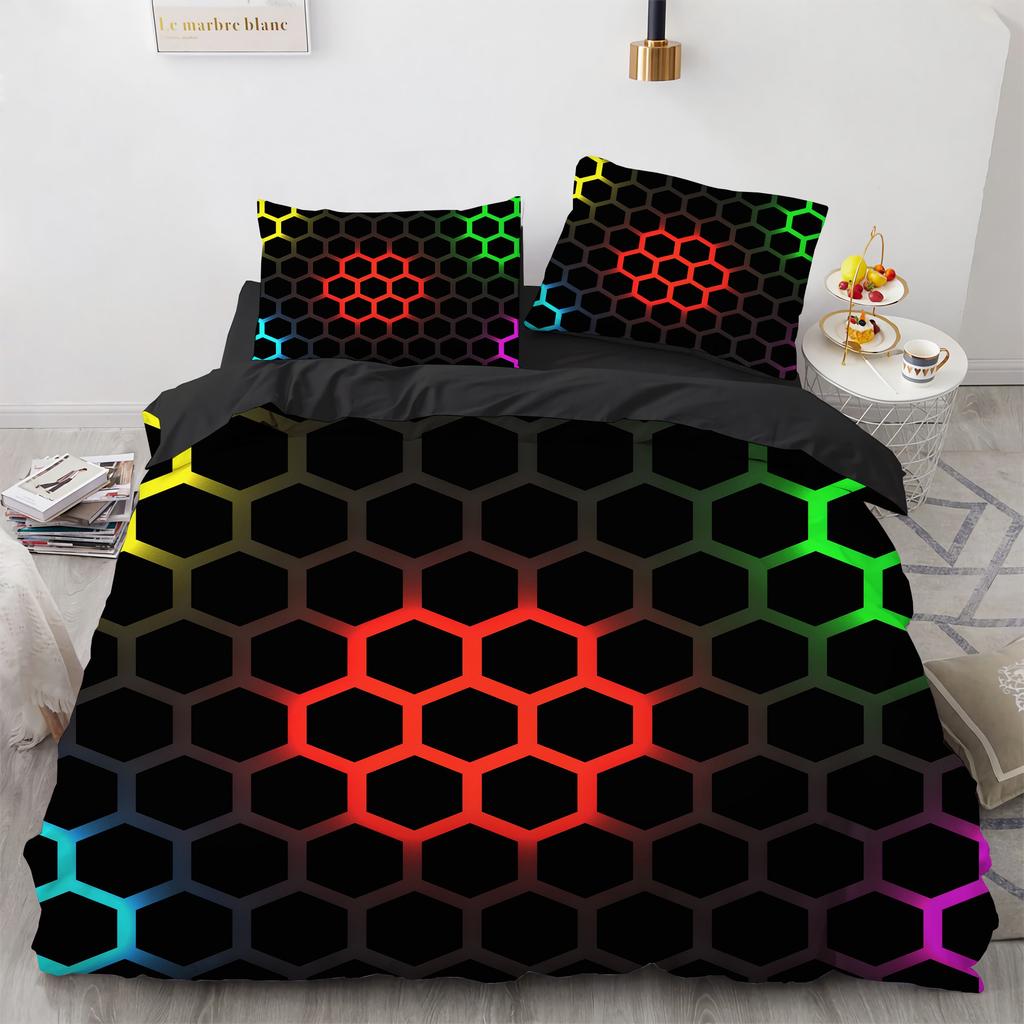 3D Honeycomb King Queen Duvet Cover Solid Geometry Bedding Set For Teens Adult Psychedelic Abstract 2/3pcs Polyester Quilt Cover