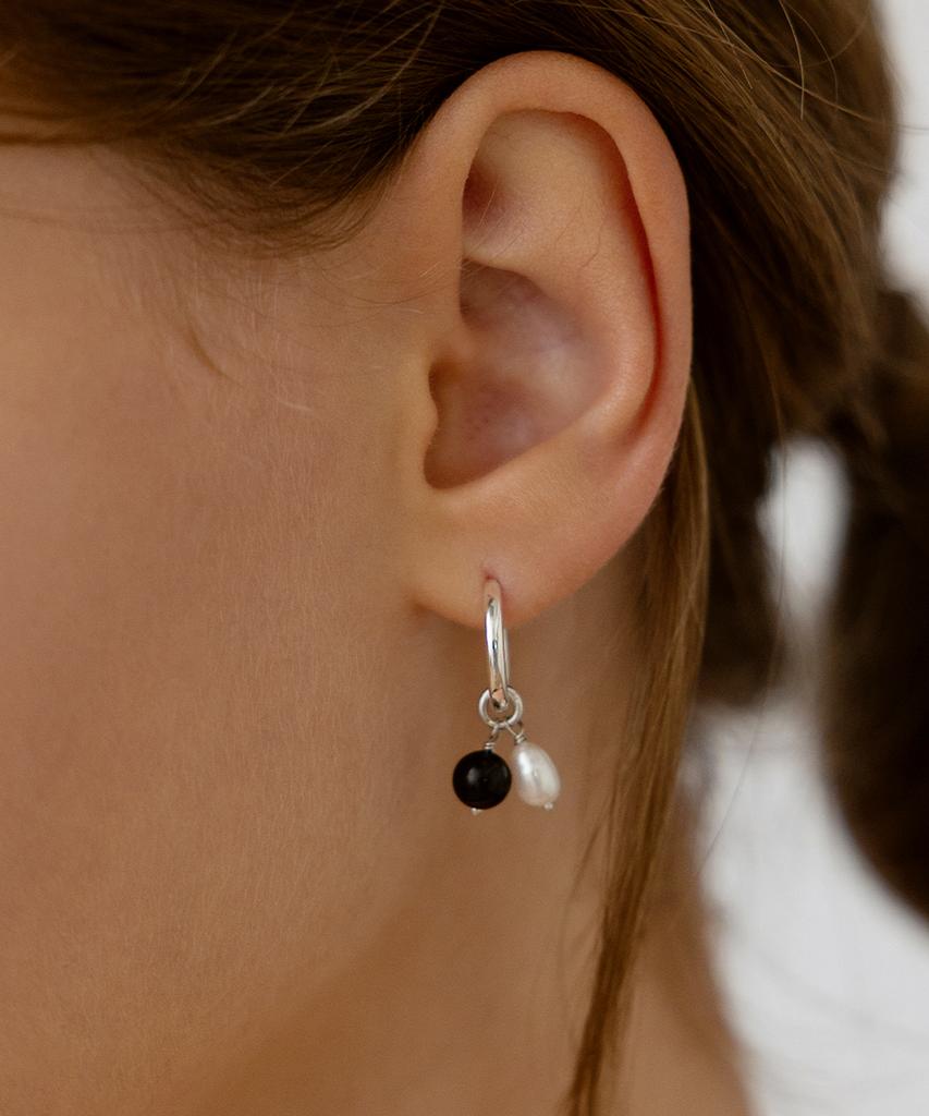 Tatiana Pearl And Onyx Charm Hoop Earrings Ec3270