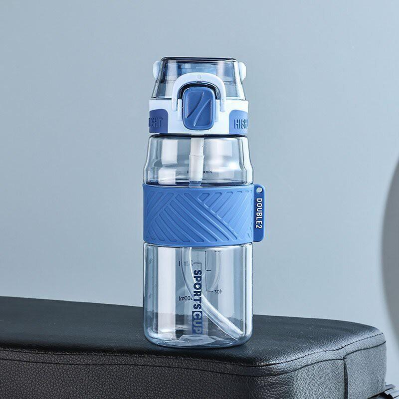 Large Capacity Sport Water Bottle With Removable Straw Leakproof Portable Tritan Cup Measurement Marks 600ml/800ml/1000ml