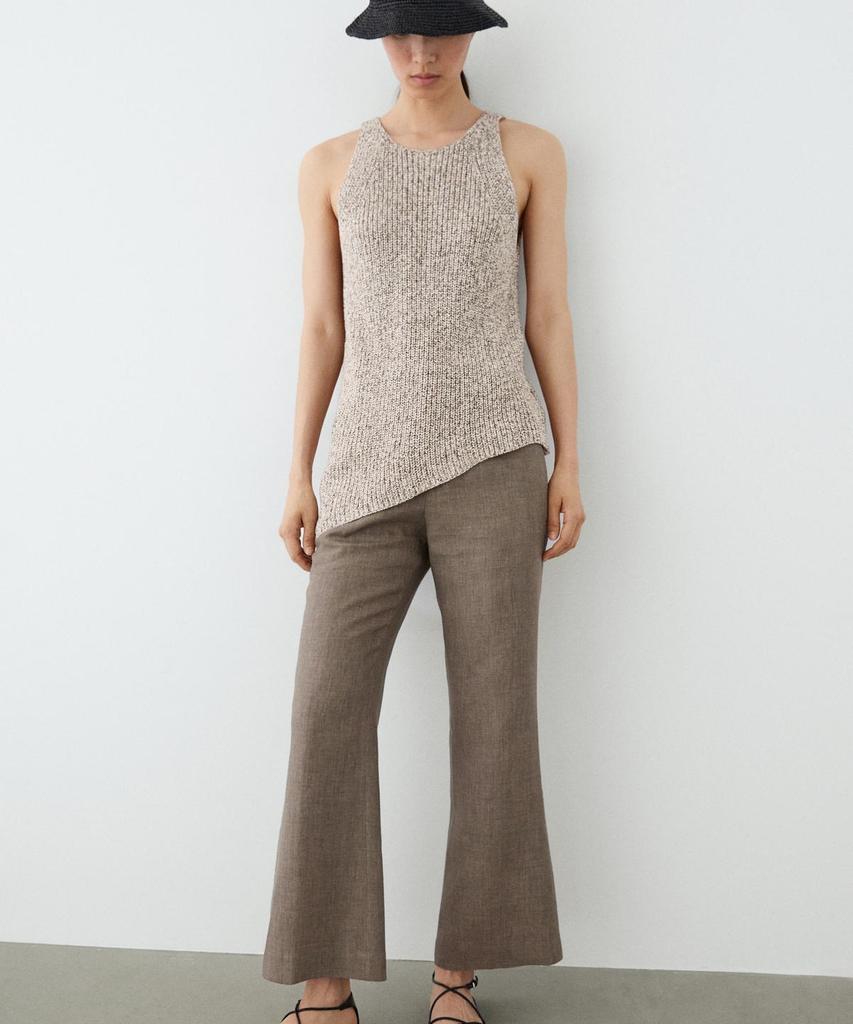 Masimodutti Linen Crop Kick Flare Pants