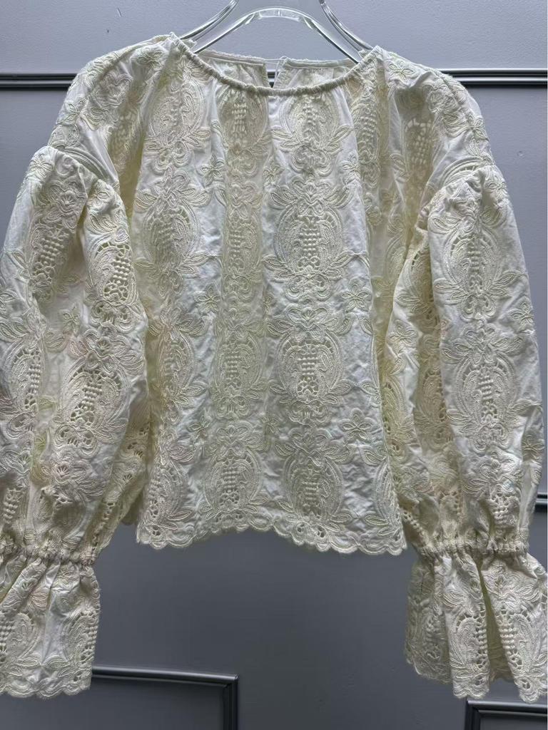 French Retro Lace Bell Sleeve Embroidered Top - Autumn/Winter Collection