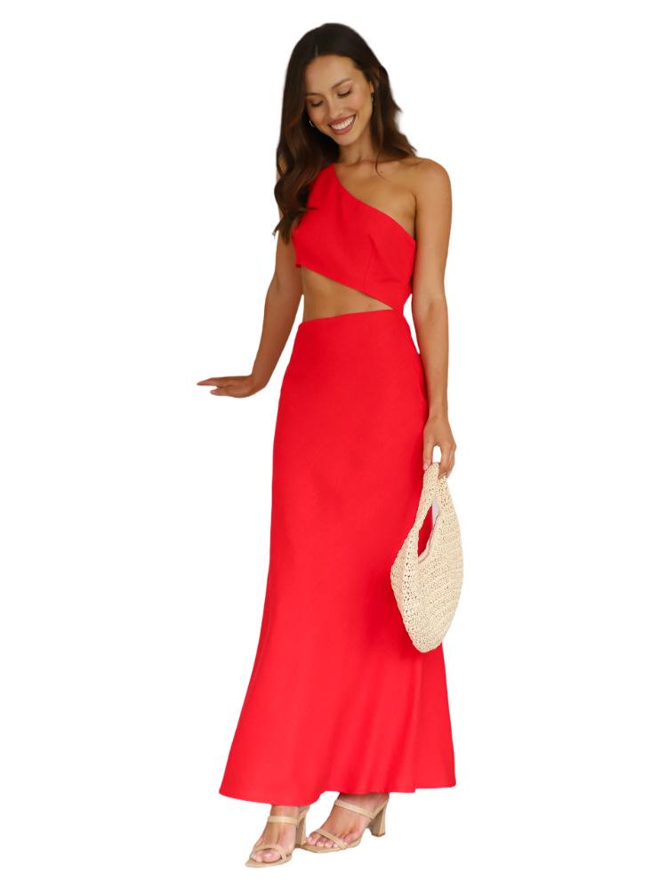 In Stock: Sexy Red Evening Dress - European & American Style, Solid Color, Summer Long Dress for Women
