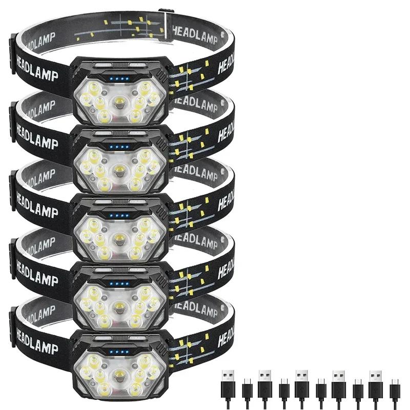 Powerful LED Sensor Headlamp USB Rechageable Headlight Led Head Torch Camping Search Light with Built-in Battery Fishing Lantern