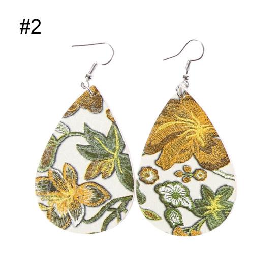 Water Drop Dangle Embroidery Faux Leather Hook Earrings Women Banquet Jewelry