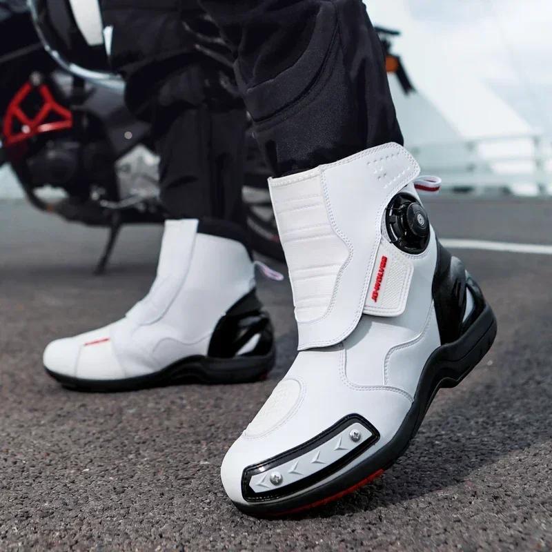Men Motocross Boots Waterproof Urban Riding Shoes Black Motorcyclist Boots Leather Motorcycle Supplies Retro Motorcycle Shoes