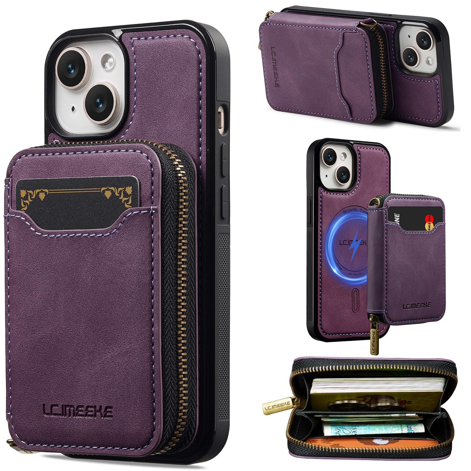 

LC.IMEEKE L6 For iPhone 15 Plus/14 Plus Magnetic Case Detachable Zipper Wallet Leather Coated PC + TPU Phone Cover