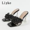 Fashion Liyke Strange Style Clear High Heels Transparent Slippers For Women Street Sexy Rhinestone Square Toe Party Dress Shoes Sandals