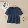 Damen Freizeit Rundhals Sommer Kurzarm Baumwollbluse