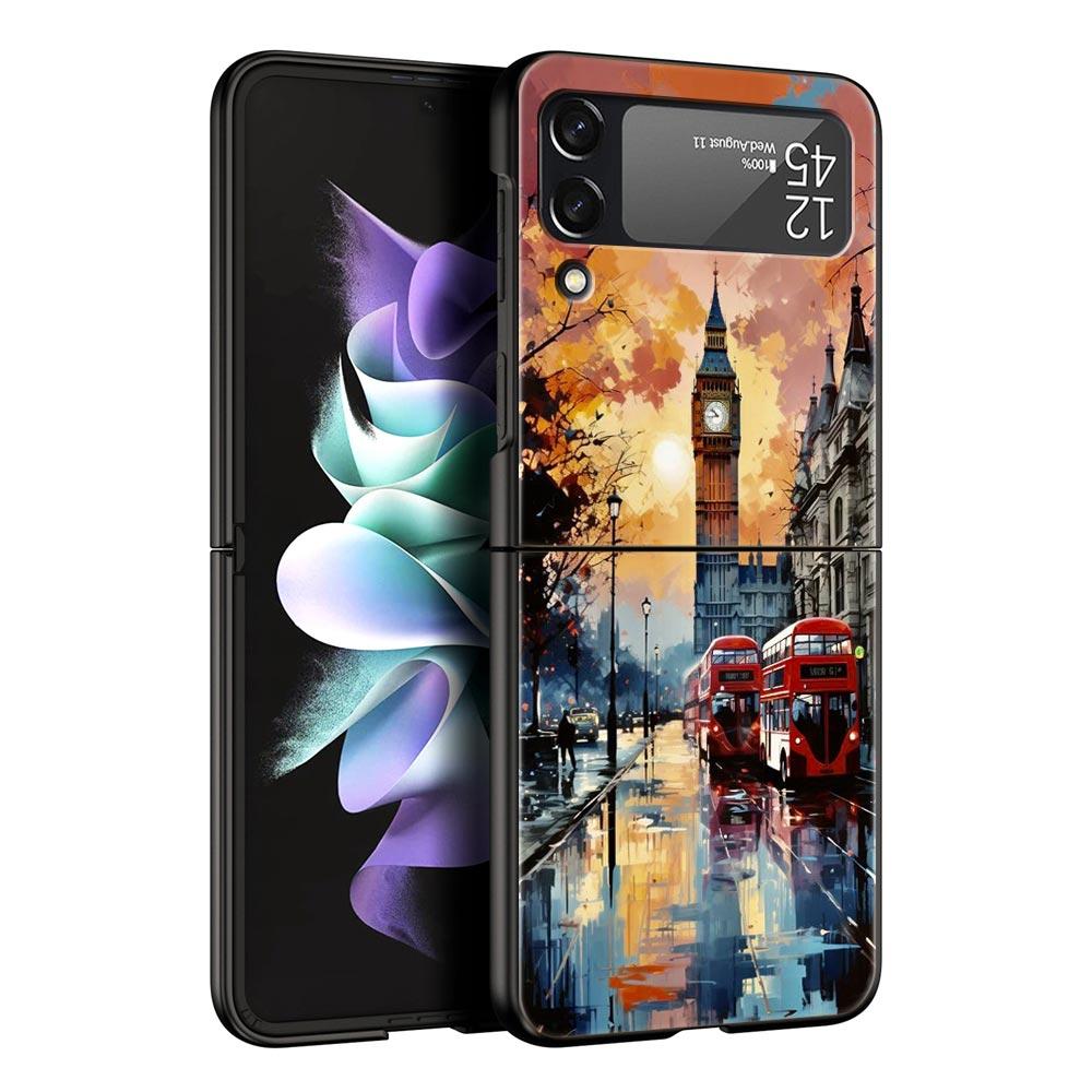 Phone Case for Samsung Galaxy Z Flip 3 4 5 6 Folding Black Shell National Flag RU FR UK For Samsung Z Flip4 Flip5 PC Hard Cover
