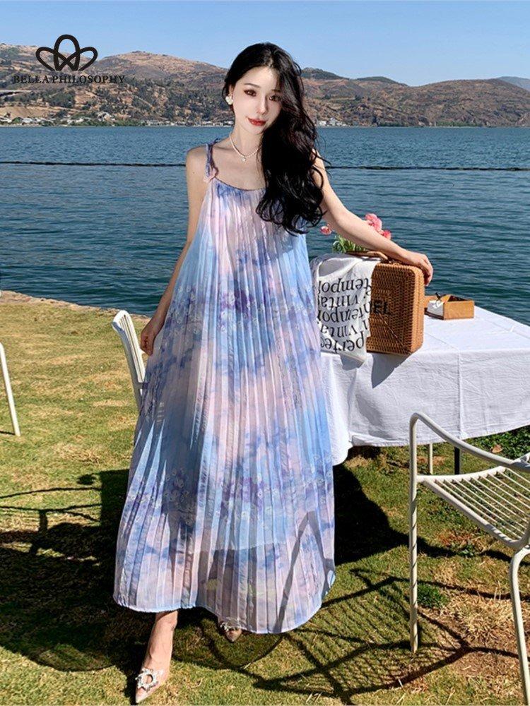 Buy Women Summer Purple Fairy Dress Vintage Blue Ruffles Holiday Beach  Spaghetti Strapped Dresses Korean Elagant Party Dress at affordable prices  — free shipping, real reviews with photos — Joom