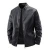 Men's Slim Fit Genuine Leather Jacket with Stand Collar and Velvet Lining - Casual Motorcycle Outerwear