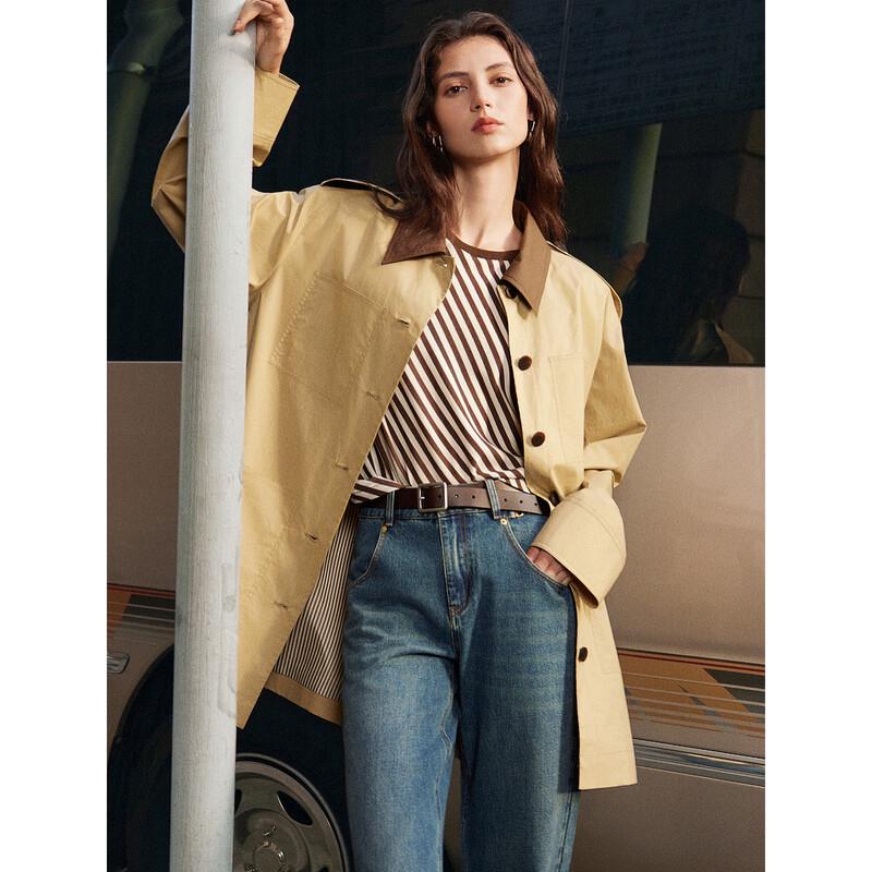 ELLE French Contrast Mid-Length Trench Coat L