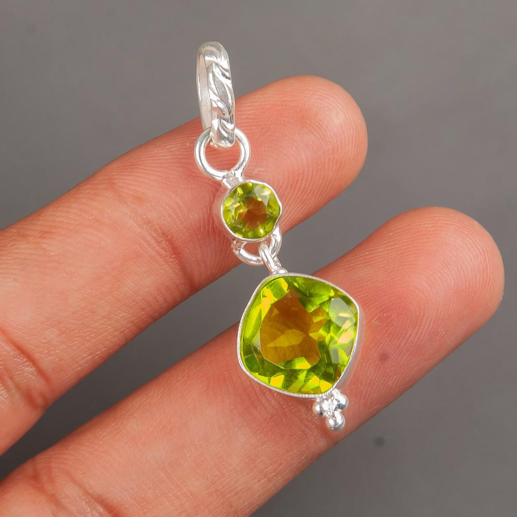 Peridot Gemstone 925 Sterling Silver Jewelry Handmade Pendant 1.60" Gift For Mom PP-9-4