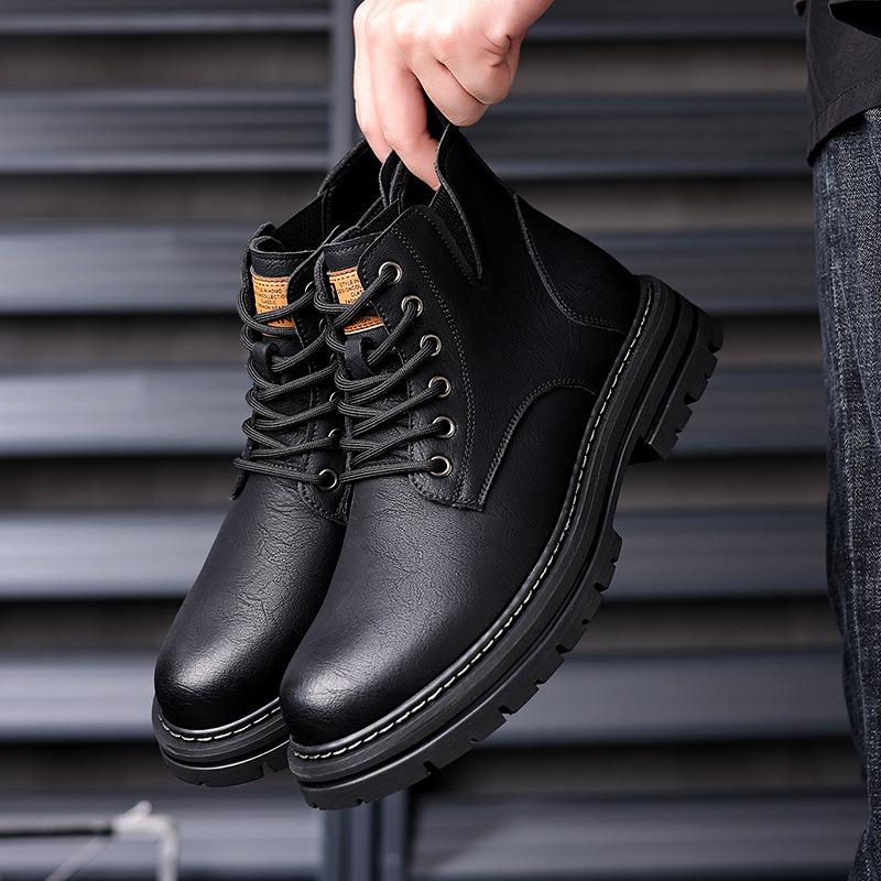 Fashion Autumn Winter Retro Platform Leather Snow Boots for Men Designer Soft-soled Men's Cotton Shoes Fashion Non-slip Ankle Boots Male