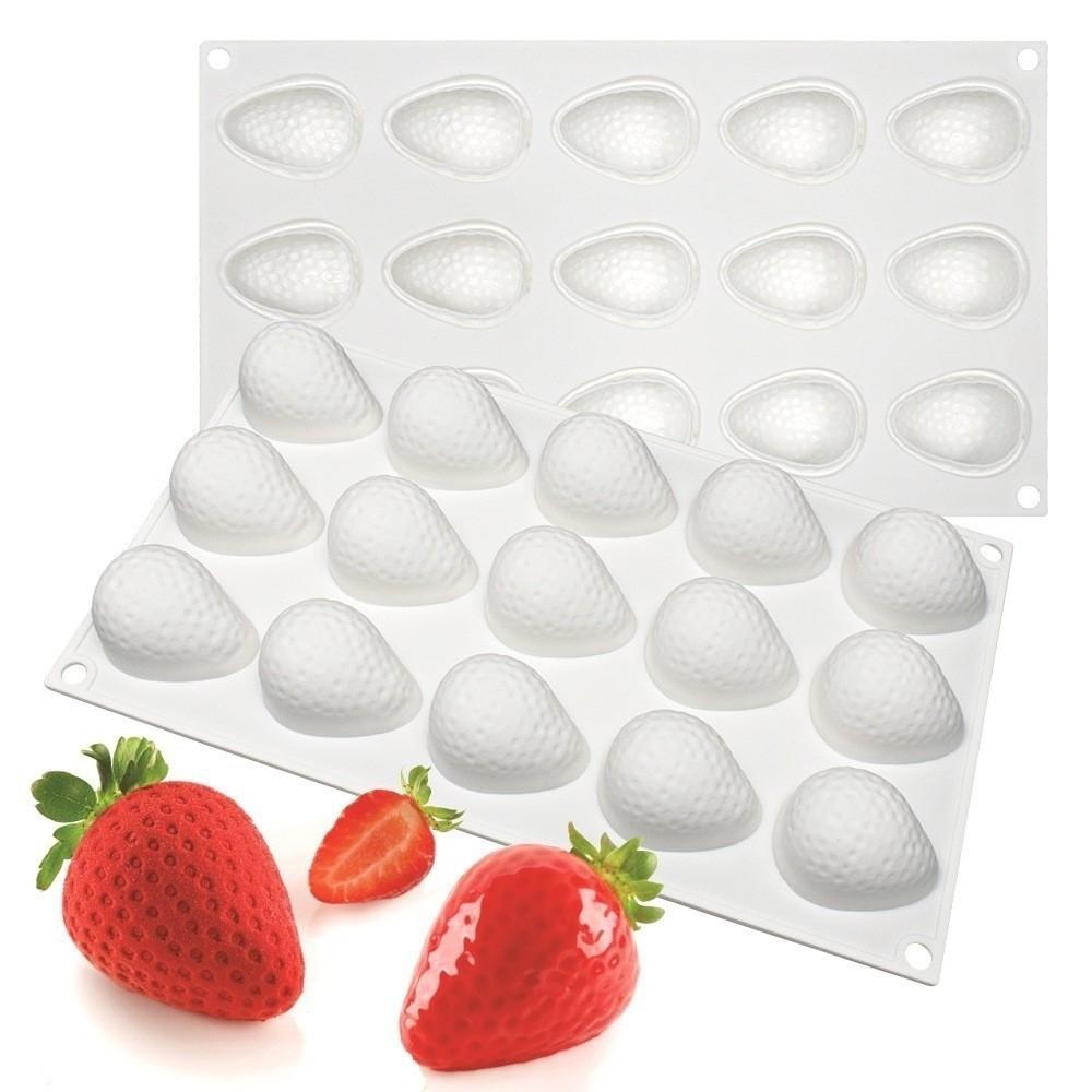 15 Cavities Trawberry Mousse Cake Mold 3D Design Realistic Fruit Fruit Silicone Mold Reusable Food Grade Candy Cookie Mould