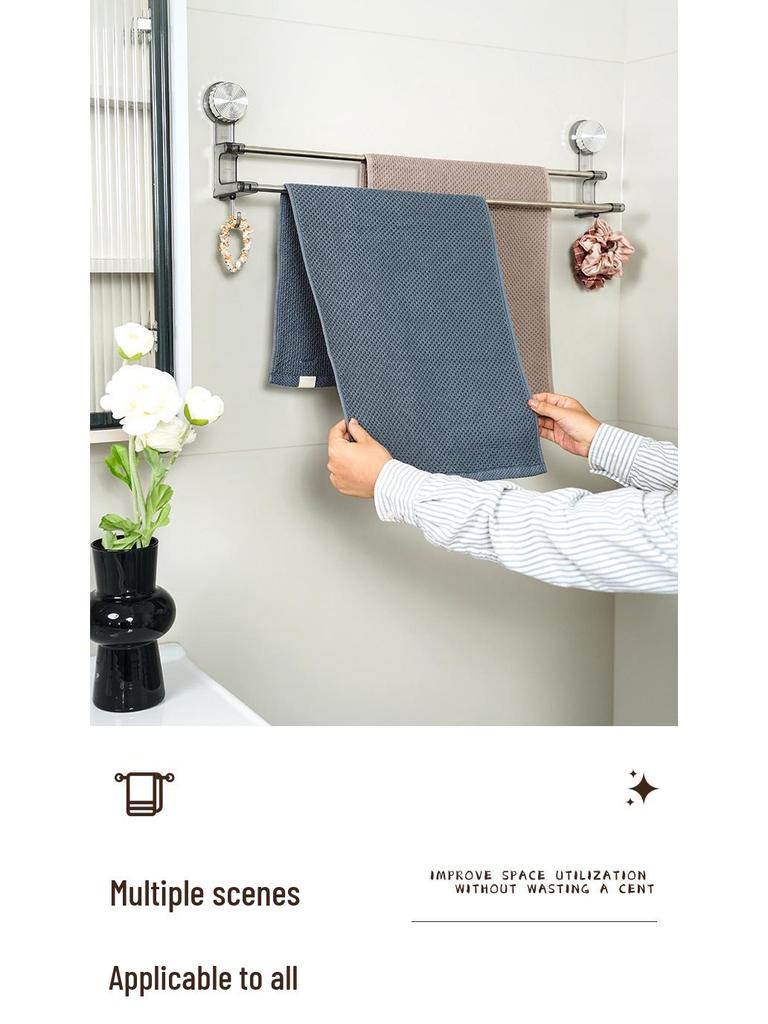 Retractable No-Drill Suction Cup Towel Rack and Hook for Bathroom Storage