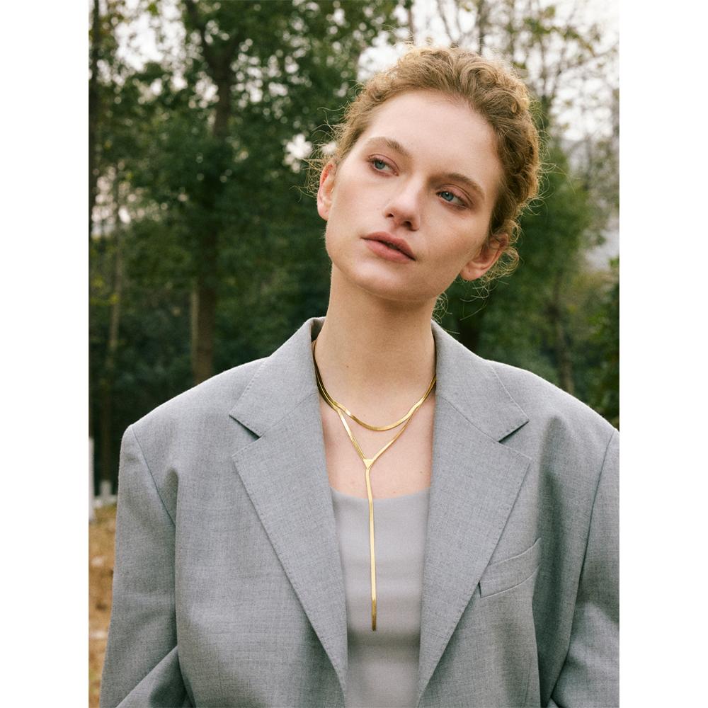 Yhpup Personalized Stainless Steel Double Layer Snake Chain Long Pendant Necklace Water Resistant Popular Jewelry Gift
