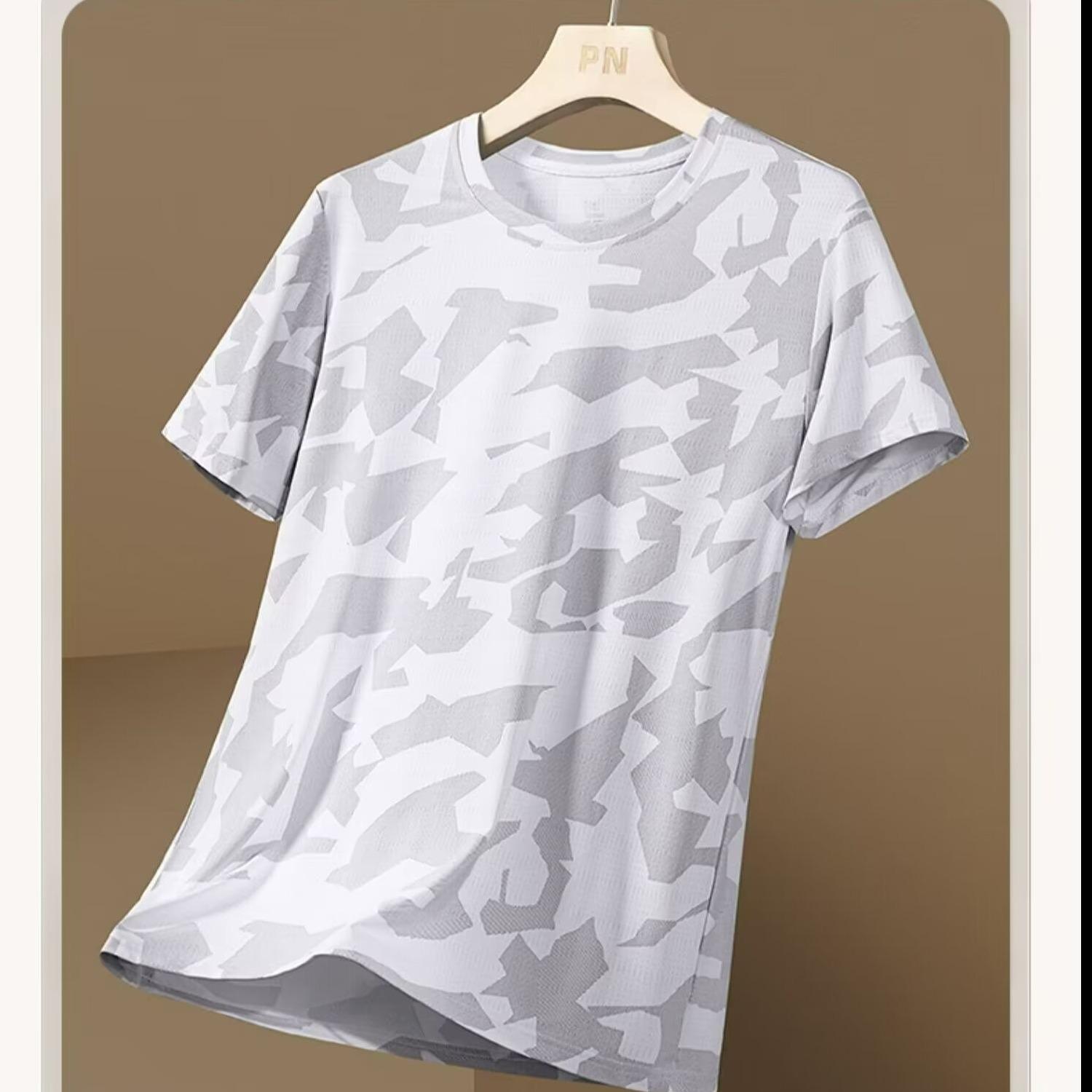 

Men s Quick-Dry Camouflage Ice Silk T-Shirt - Summer Fashion Short Sleeve Sports Top 5XL білий