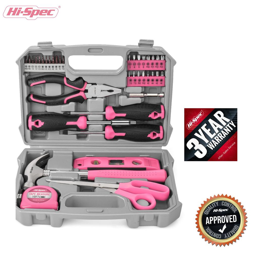Tool Set for Precision Screwdriver Voltage and Adjustable Perfect for Home with Storage Case Hi-Spec 42-Piece Women Bits, Tester, Hammer, Wrench,