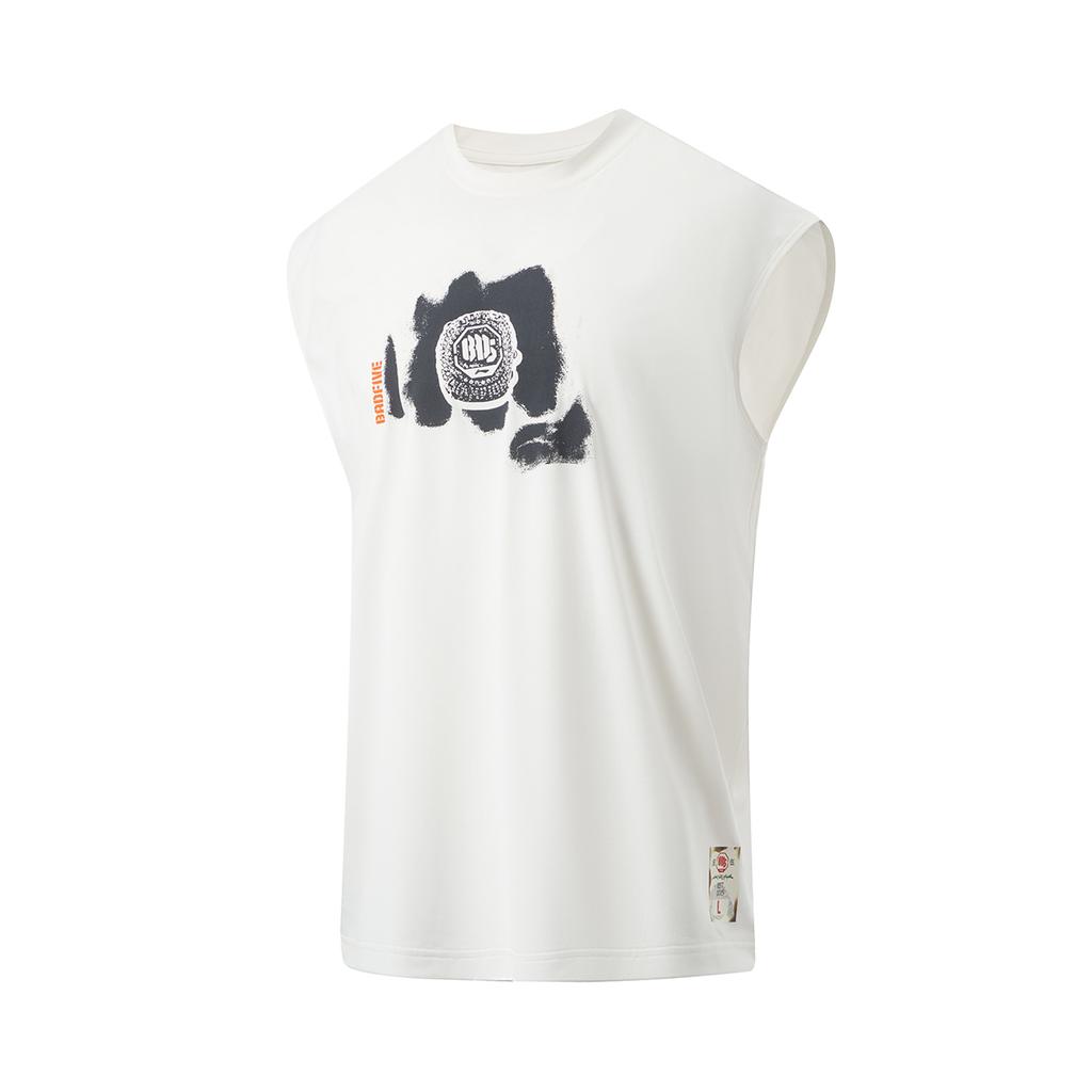 Li Ning Badfive Basketball Series Printed Letter Crew Neck Comfortable Versatile Sleeveless Vest Men Tops Off-White AVSU029-1