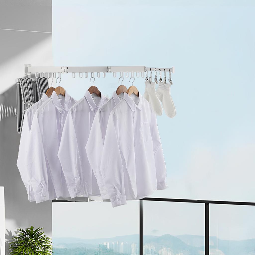 Folding Clothes Drying Rack 3 Fold Wall-Mounted Clothes Hanger Retractable Laundry Comforter Drying Rack with Extension Rod