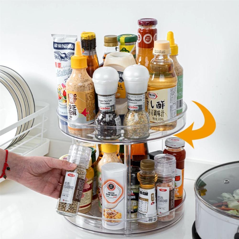 360° Rotating Organizer 2-Tier Transparent  Lazy Susan Non Slip for Kitchen Spice Cosmetic Bathroom Countertop Storage