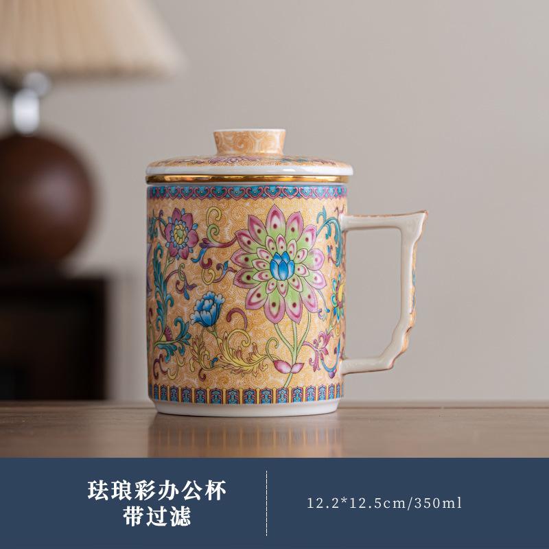 Enamel Ceramic Mug Office Creative National Trend Tea Cup Cultural Box Holiday Practical Gift