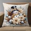 1 Pieces Christmas Snowman Decorative Pillow with Poinsettias Polyester Pillowcase, Sofa Decorative Cushion Cov