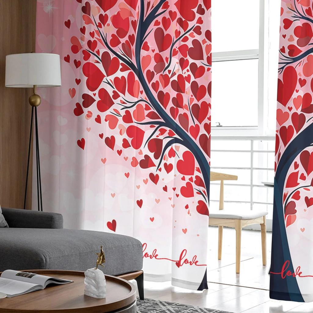 Valentinstag Liebe Baum Tüll Vorhänge für Wohnzimmer Sheer Vorhang für Schlafzimmer Küche Jalousien Voile Vorhänge