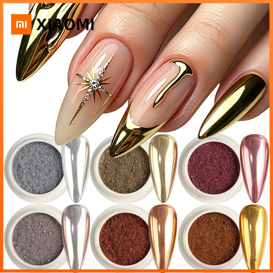 Xiaomi 6 Colors Mirror Chrome Nail Powder Metallic Silver Gold Pigment Dust Mirror Effect Nail Art Chrome Powder Manicure Decorations