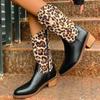 Fashion Mid-heel Chelsea Boots Women Leopard Print Fashion Warm Boots 2024 Brand Design Winter Punk Thick-soled Womens Boots Botas Mujer