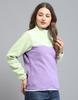 ROCK.IT From House of Monte Carlo Womens Self Design Purple & Green Mock Neck Full Sleeve Sweatshirt
