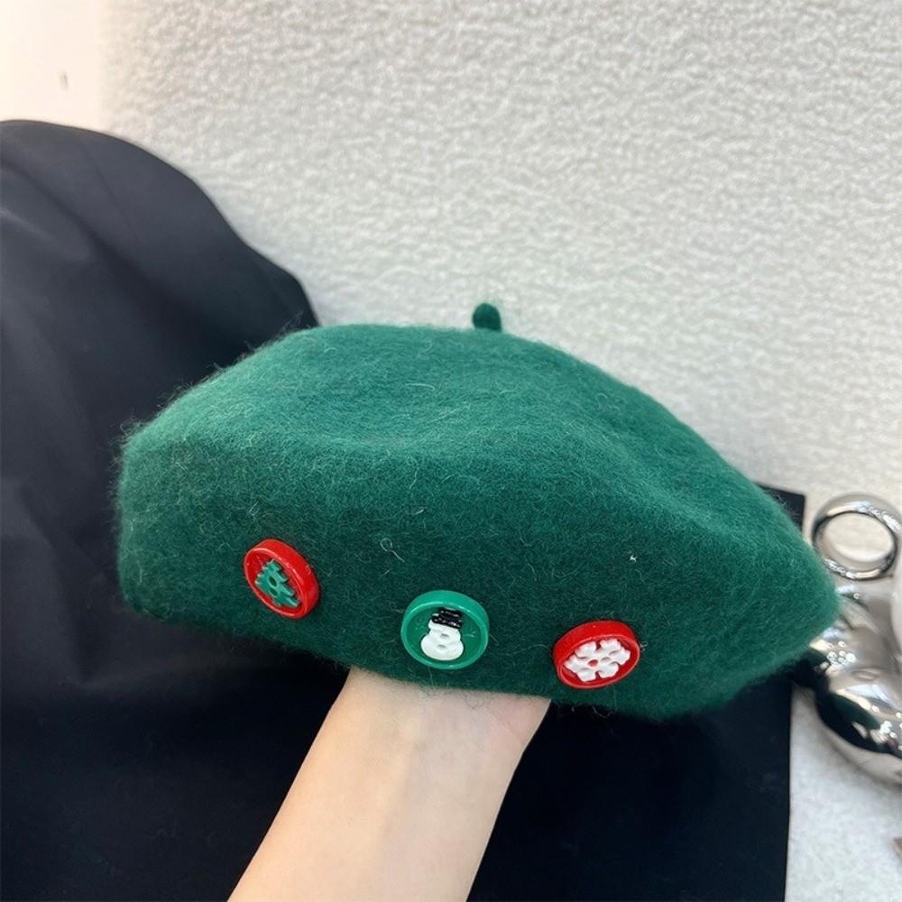 Cute Woolen Christmas Beret Hat Solid Color Windproof Beanie Cap Thick Warm Christmas Gift Xmas Dress Up Bonnets