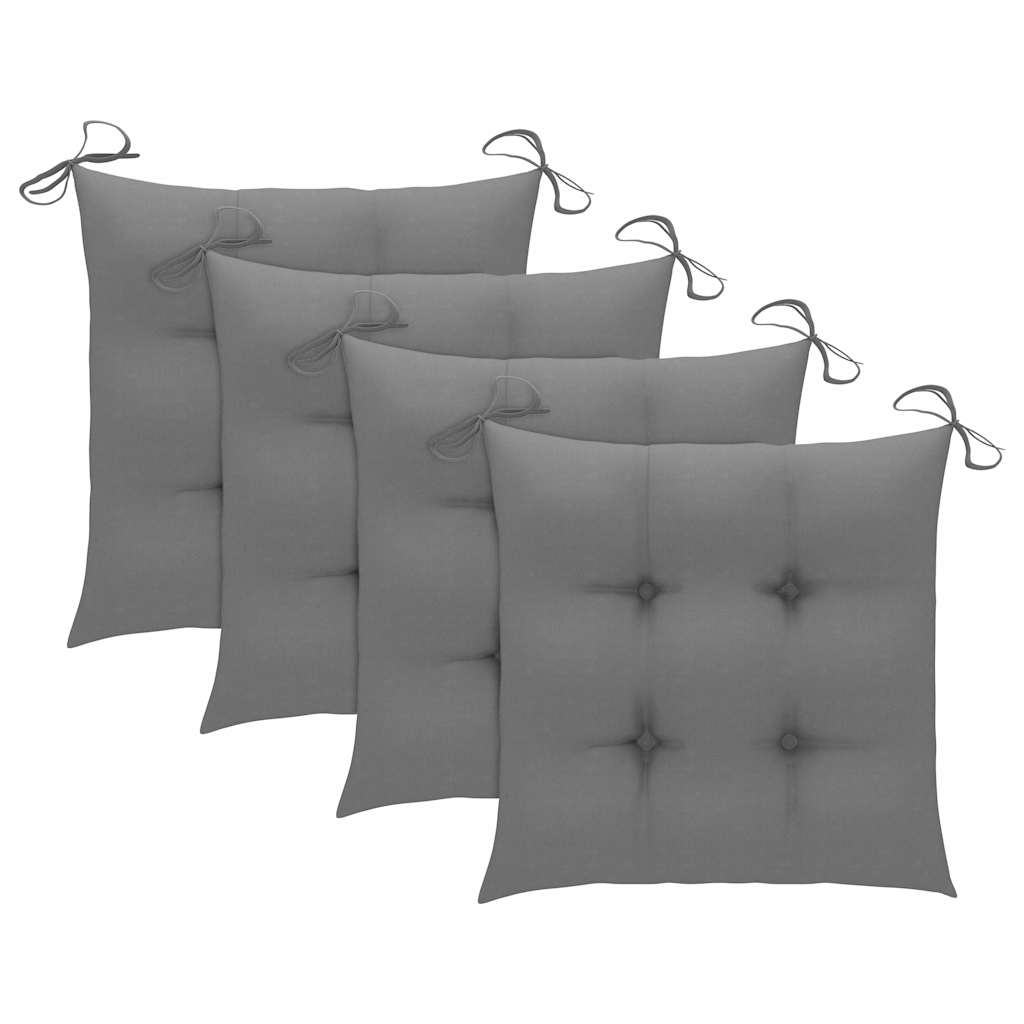 vidaXL Klappstühle mit grauen Kissen, 4 Stück, Massivholz Teakholz