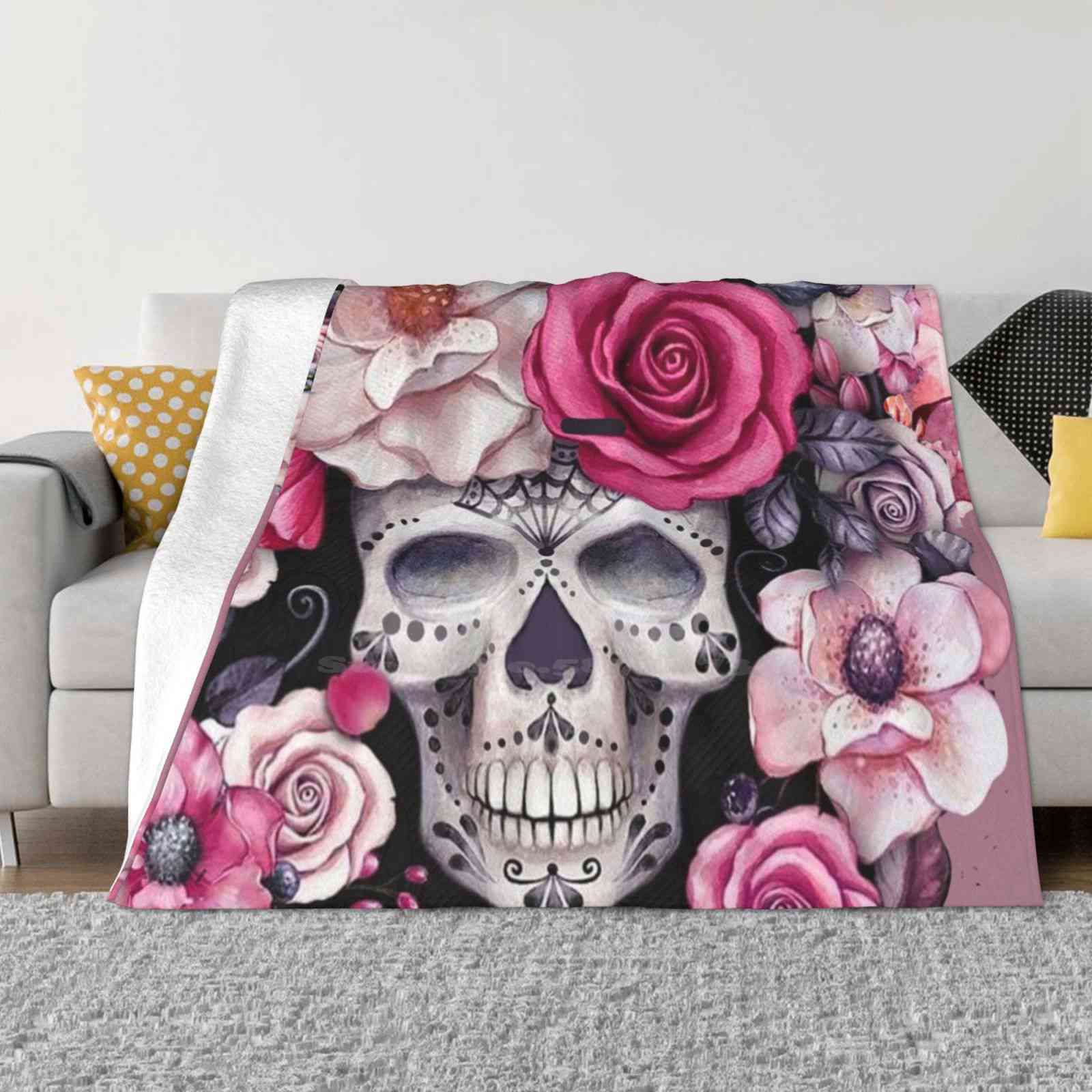 Цветочный Сахарный Череп Тренд Стиль Смешная Мода Мягкое Одеяло Цветочные Цветы Готический Череп Смерть Скелет Кости Темные Черепа Череп 30x40in