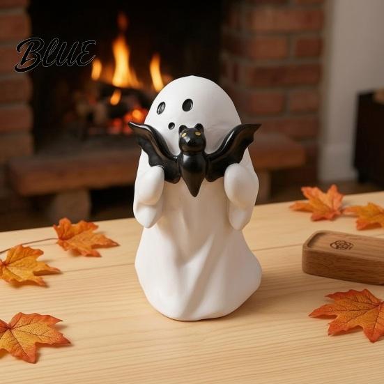 Halloween Party Table Decor Ghost Figurine Cute Resin Statue Creative Holding Window Decorations Bat/Drink Tabletop Ornament for Home Party,