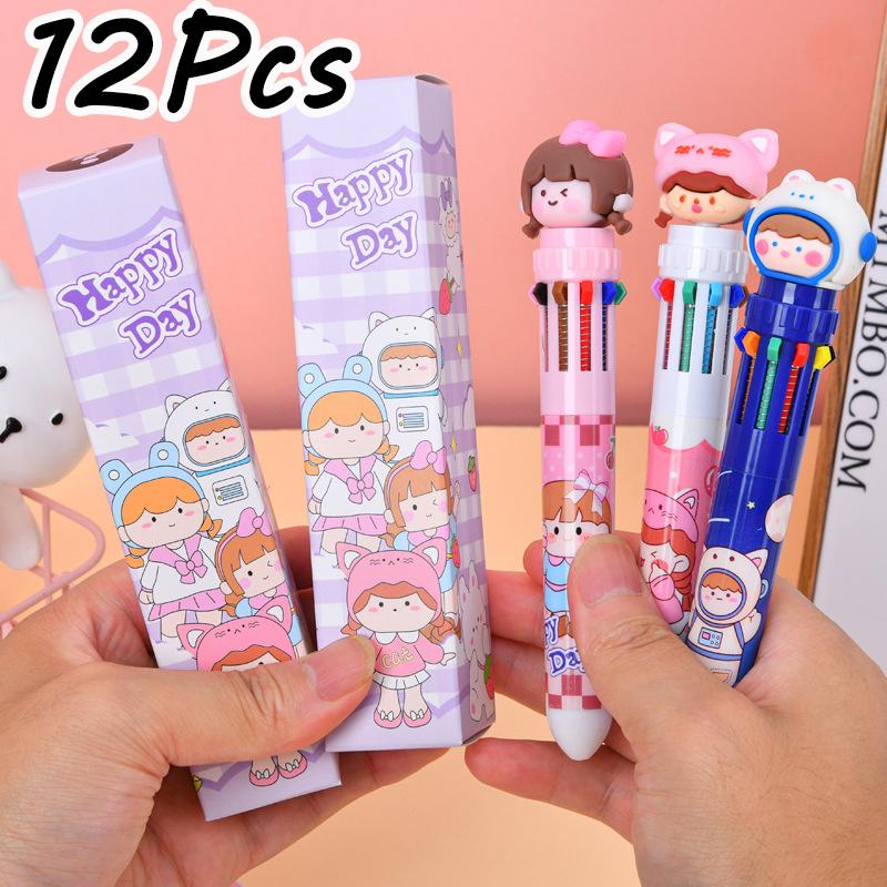 12Pcs Blind Box Ten-color Ballpoint Pen for Students with Quick-drying Gel Pen Writing Supplies Holiday Gift Novelty Stationery Teacher Party Favors