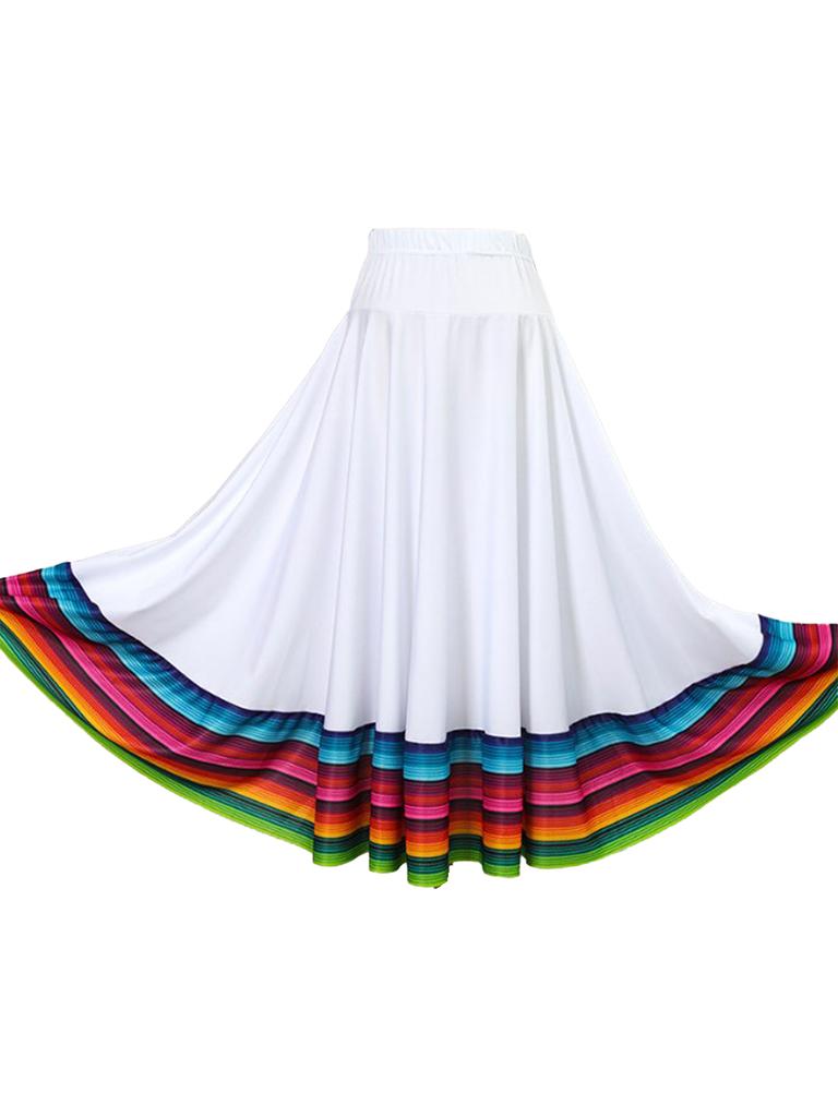 Women Colorful Elastic Dance Skirt for Flamenco Ballroom Dance Folk Dancing Stage Performance Costume