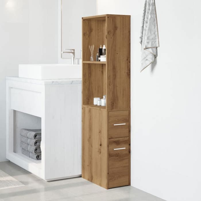 VidaXL Armoire de salle de bain étroite avec roulettes chêne artisanal, armoire de salle de bain haute, rangement de salle 855303