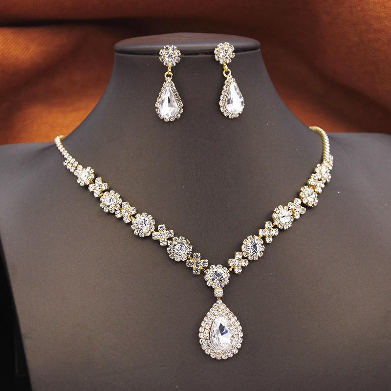 Rhinestone Flower Necklace Set for Women Choker Necklace and Earrings Party Birthday Wedding Dress Bridal Jewelry Sets Fashion