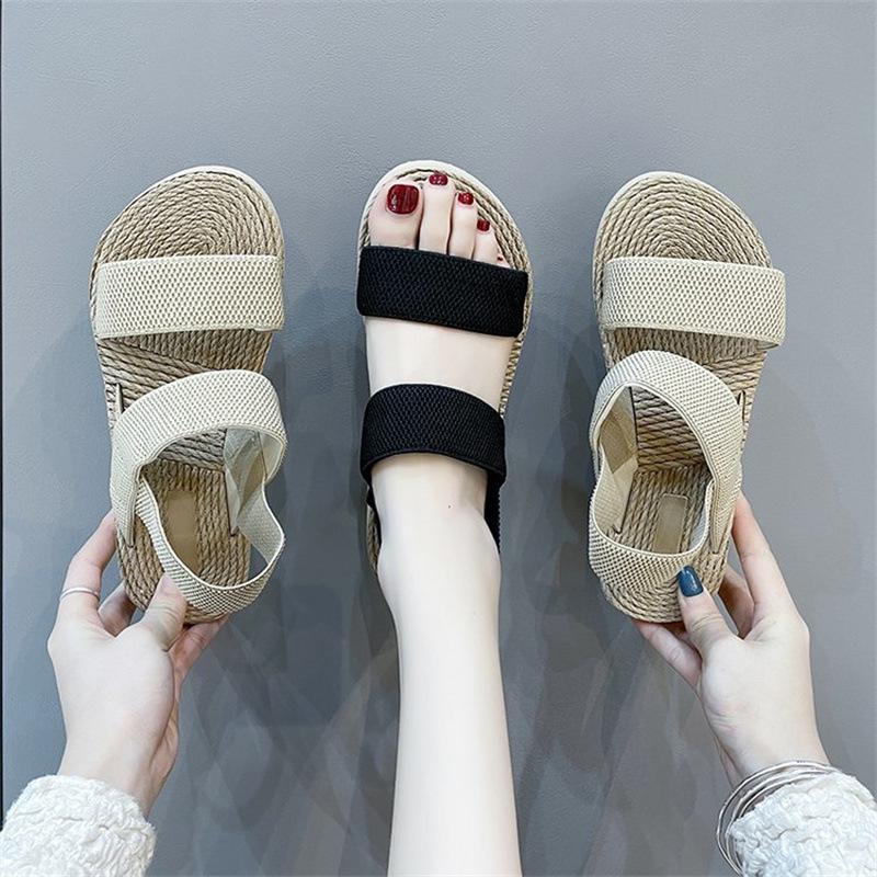 Sandale de comerț exterior pentru femei 2025 vară pantofi de plajă noi la modă bandă lată cu un cuvânt talpă groasă sandale cu toc pană pentru femei