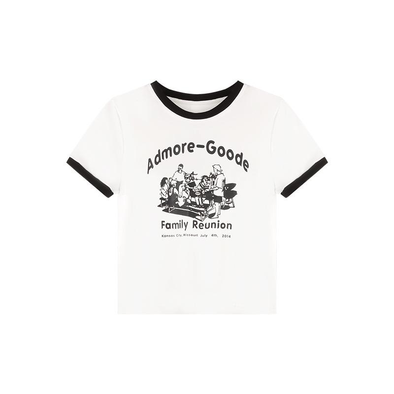 2024 Women's Sweet & Spicy Letter Print Slim Fit Round Neck Contrast Short Sleeve T-Shirt