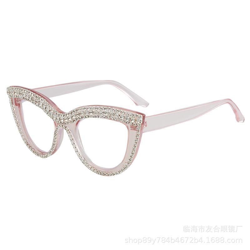 Personalized Hand-Set Diamond Cat Eye Anti-Blue Reading Glasses Retro Trend High-End Glasses