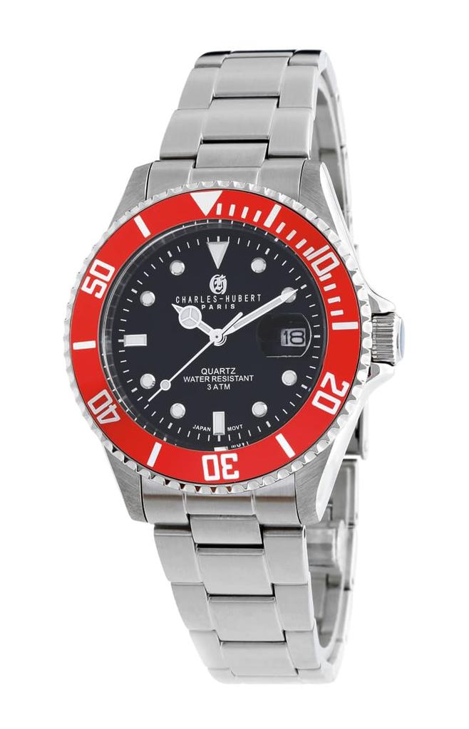 Charles Hubert Men's Silver Watch, 3-Hand Date, 4028