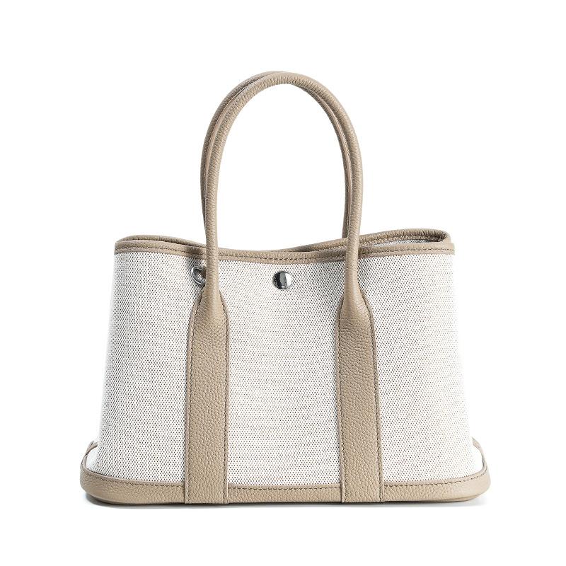 Niche high-end women's leather handbag, first-layer cowhide large-capacity canvas contrasting color garden tote bag