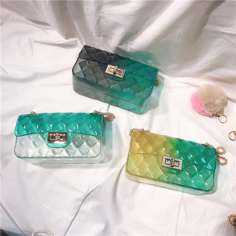 Summer Gradual Change Color Jelly Bag Diamond Chain Small Square Bag Single Shoulder Oblique Span Women'S Bag