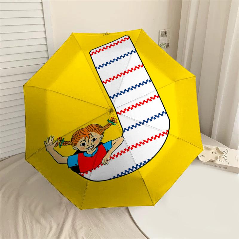 

1PC Pippi Longstocking Umbrella-8-Rib Reinforced, Automatic Open, Lightweight & Durable, Cute Fashion Accessory for Outdoor-W9299