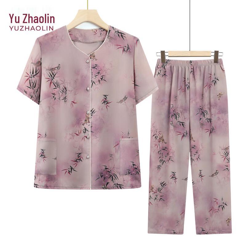 YUZHAOLIN Elderly Women s Summer Short-Sleeve Two-Piece Set 5XL